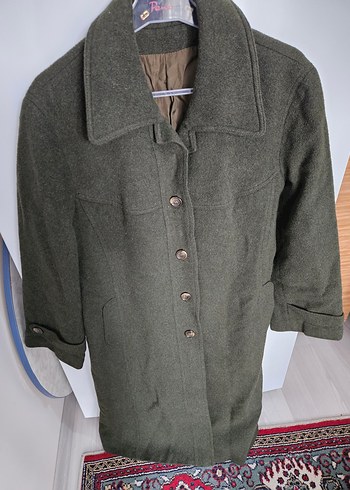 Düğmeli Uzun yeşil Yün Kadın Kaban - Görsel 2