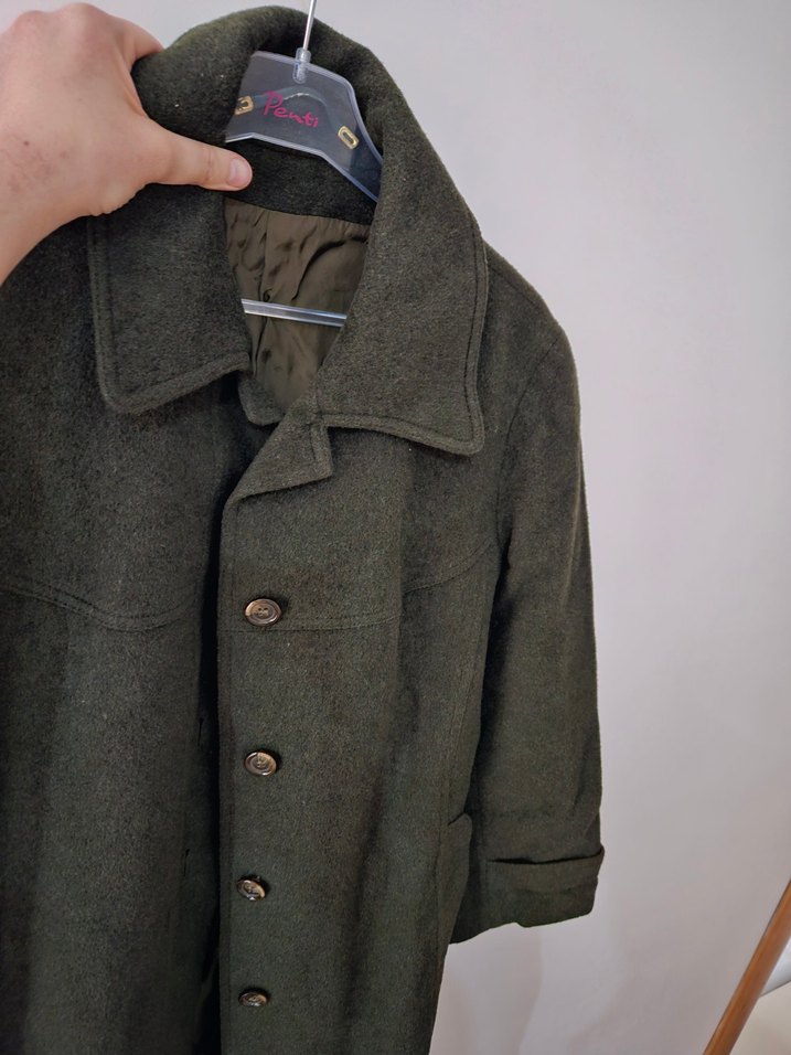 Düğmeli Uzun yeşil Yün Kadın Kaban - Görsel 5