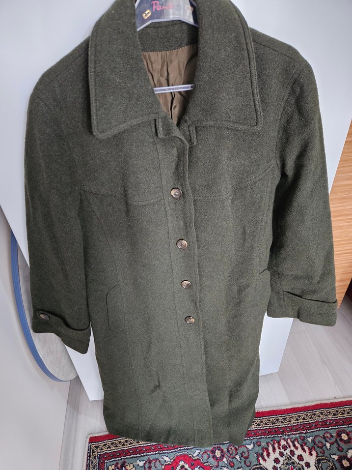 Düğmeli Uzun yeşil Yün Kadın Kaban - Görsel 2