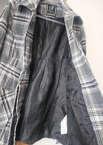 Gri Ekose Düğmeli Midi Kadın Kaban - Görsel 4