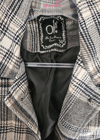 Gri Ekose Düğmeli Midi Kadın Kaban - Görsel 6