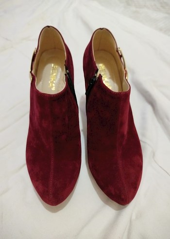 Bordo Süet Tokalı Kadın Topuklu Bot - Görsel 6