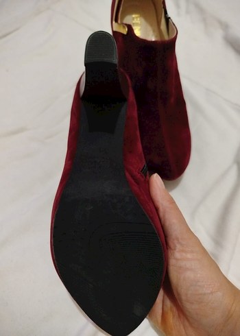 Bordo Süet Tokalı Kadın Topuklu Bot - Görsel 4