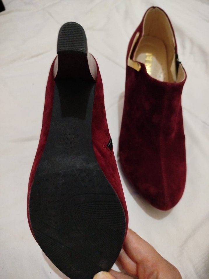 Bordo Süet Tokalı Kadın Topuklu Bot - Görsel 3