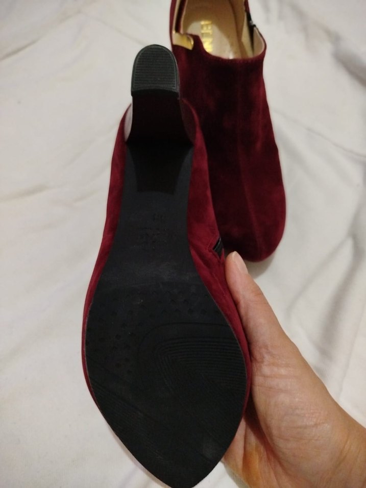 Bordo Süet Tokalı Kadın Topuklu Bot - Görsel 4