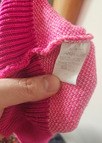 Pembe Nakışlı Örgü Kadın Kazak - Görsel 5