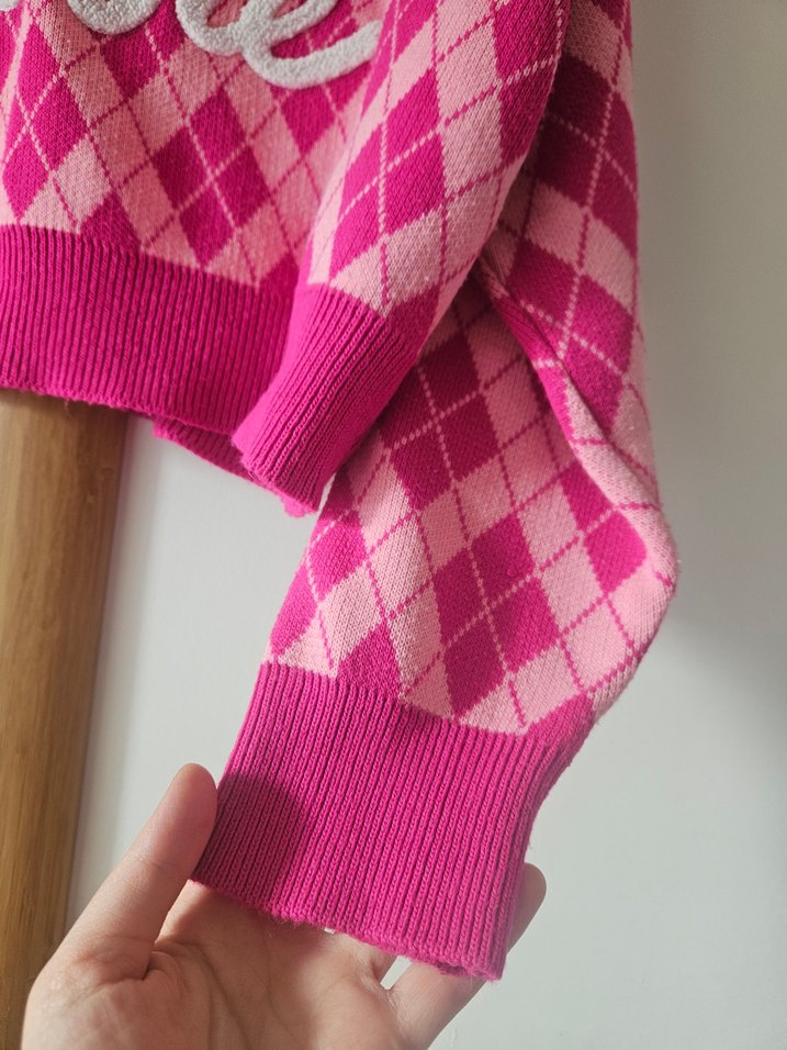 Pembe Nakışlı Örgü Kadın Kazak - Görsel 3