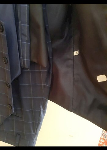 Lacivert Ekose Desenli Modern Klasik Takım Elbise - Görsel 2