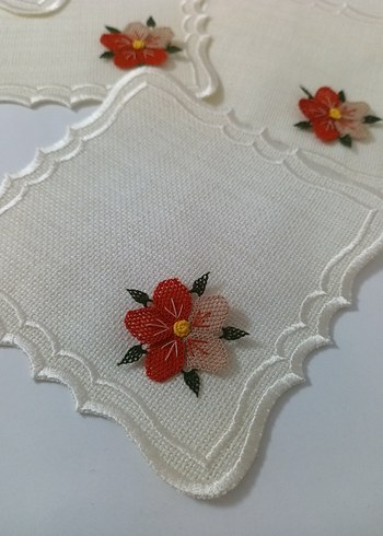 Nakışlı Beyaz Keten Peçete Seti - Görsel 4