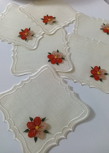 Nakışlı Beyaz Keten Peçete Seti - Görsel 8