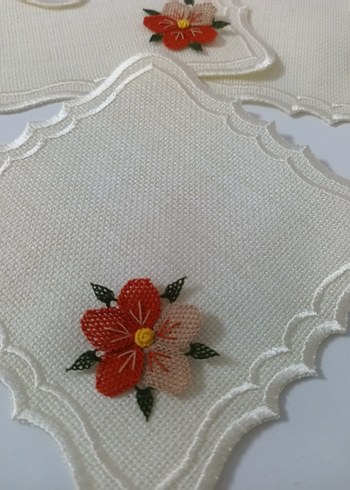 Nakışlı Beyaz Keten Peçete Seti - Görsel 9