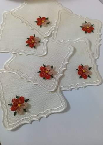 Nakışlı Beyaz Keten Peçete Seti - Görsel 2