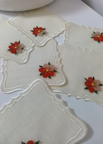 Nakışlı Beyaz Keten Peçete Seti - Görsel 3