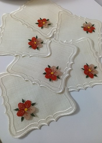 Nakışlı Beyaz Keten Peçete Seti - Görsel 7