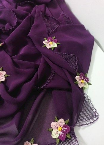 Mor Dantel Detaylı Kadın Şal - Görsel 2