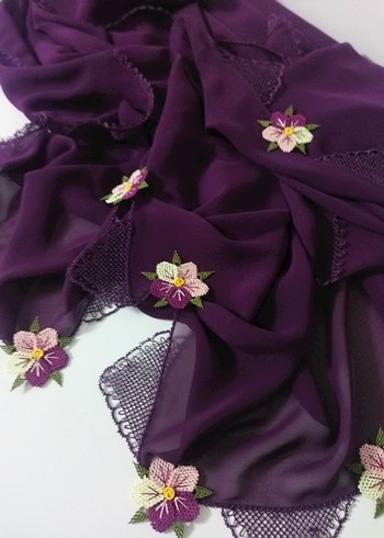 Mor Dantel Detaylı Kadın Şal - Görsel 3