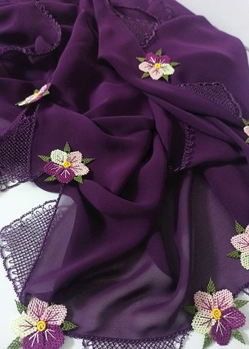 Mor Dantel Detaylı Kadın Şal - Görsel 4