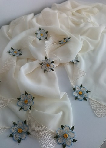 Dantel Detaylı Beyaz Vintage Kadın Fular - Görsel 10