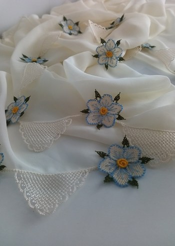 Dantel Detaylı Beyaz Vintage Kadın Fular - Görsel 8