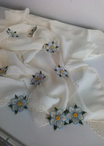 Dantel Detaylı Beyaz Vintage Kadın Fular - Görsel 6