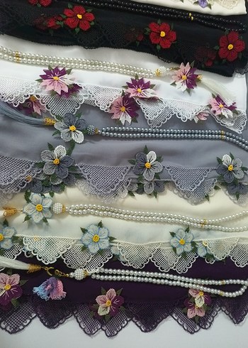 Dantel ve Çiçek Detaylı Kadın Şal - Görsel 4