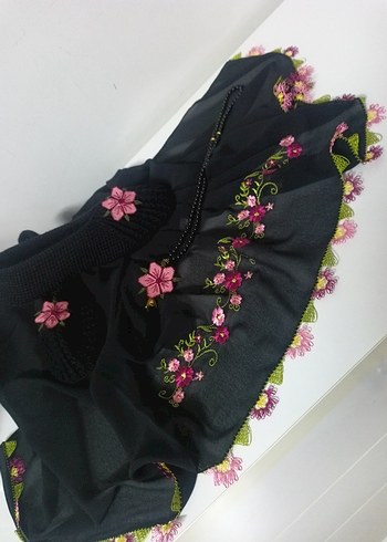 Püsküllü Siyah Bohem Kadın Atkı - Görsel 6