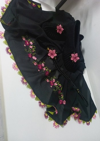 Püsküllü Siyah Bohem Kadın Atkı - Görsel 3