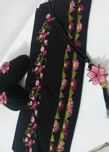 Püsküllü Siyah Bohem Kadın Atkı - Görsel 11