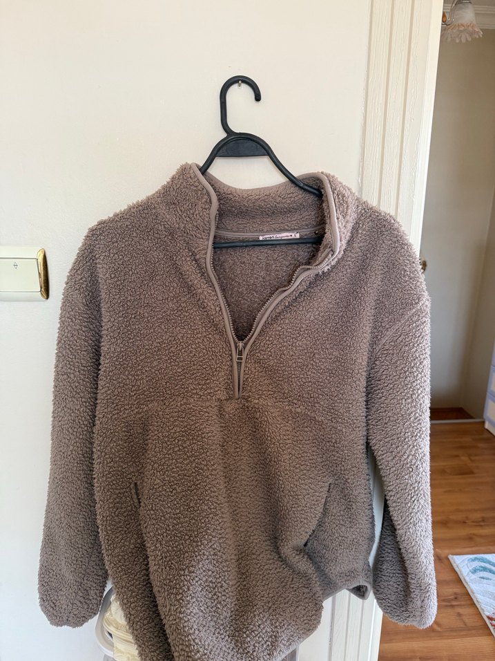 Kadın Gri Polar Yarım Fermuarlı Sweatshirt - Görsel 1