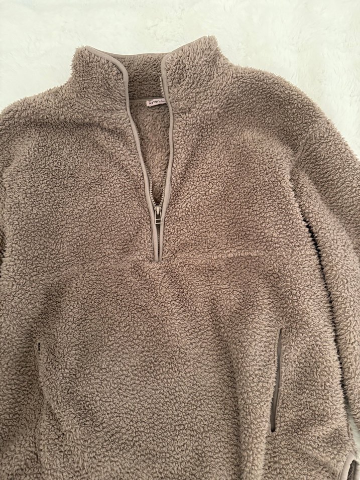 Kadın Gri Polar Yarım Fermuarlı Sweatshirt - Görsel 2