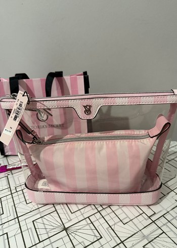 Pembe Şeffaf Fermuarlı Makyaj Çantası - Görsel 2