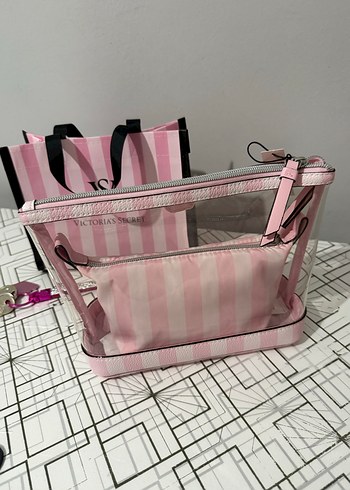 Pembe Şeffaf Fermuarlı Makyaj Çantası - Görsel 3