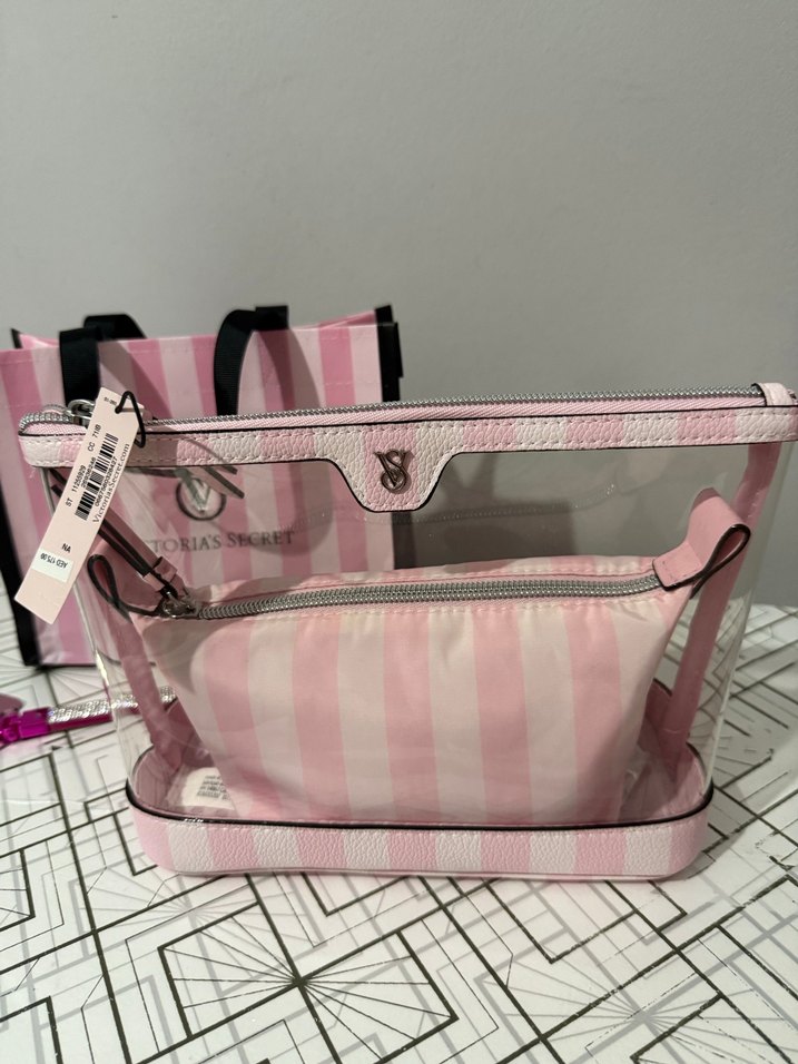 Pembe Şeffaf Fermuarlı Makyaj Çantası - Görsel 2