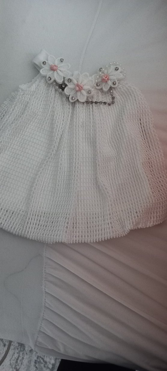 Dantel Detaylı Beyaz Kız Çocuk Örme Elbise - Görsel 2