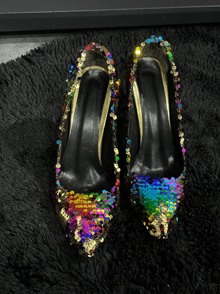 Parlak Pul Detaylı Renkli Yılan Desenli Topuklu - Görsel 5