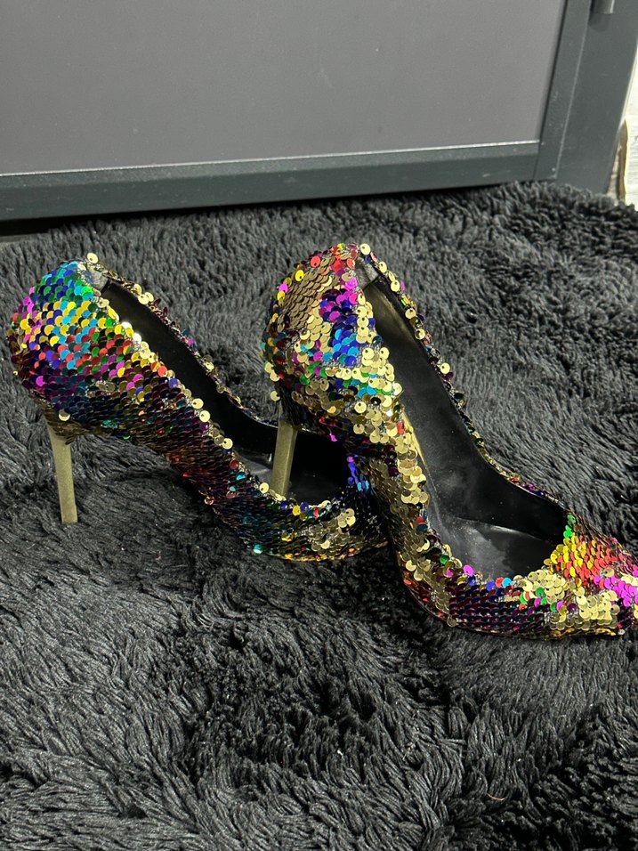 Parlak Pul Detaylı Renkli Yılan Desenli Topuklu - Görsel 3