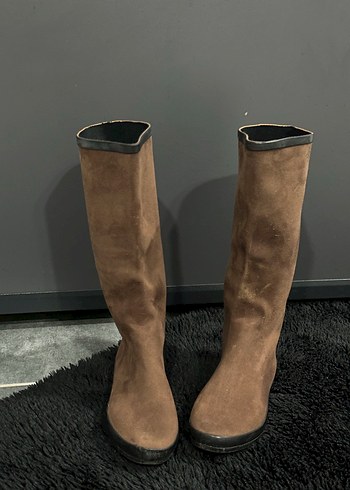 Süet Kahverengi Diz Boyu Stiletto Çizme - Görsel 2