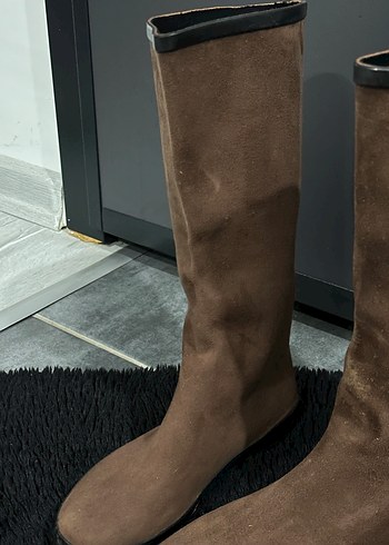 Süet Kahverengi Diz Boyu Stiletto Çizme - Görsel 8