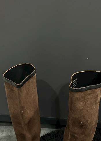 Süet Kahverengi Diz Boyu Stiletto Çizme - Görsel 3