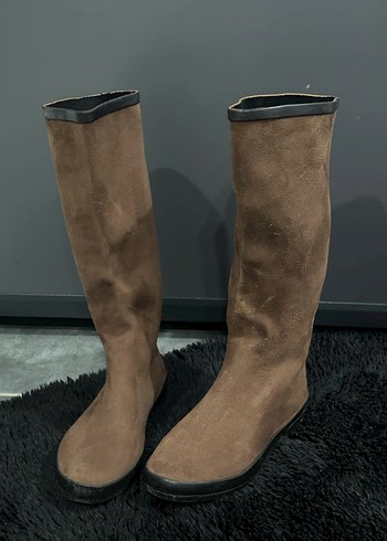Süet Kahverengi Diz Boyu Stiletto Çizme - Görsel 6