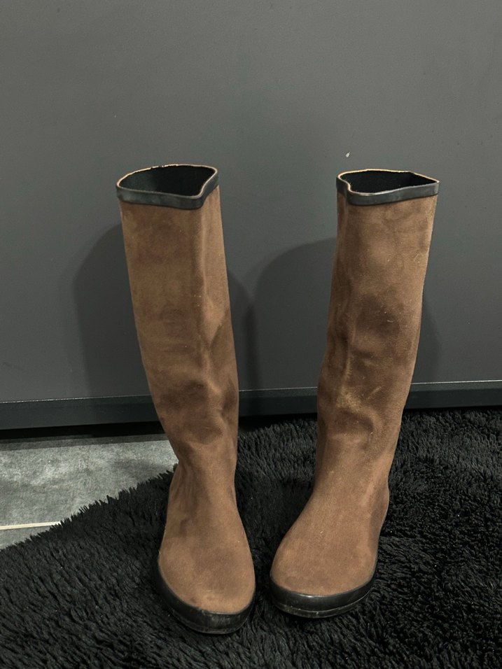 Süet Kahverengi Diz Boyu Stiletto Çizme - Görsel 2