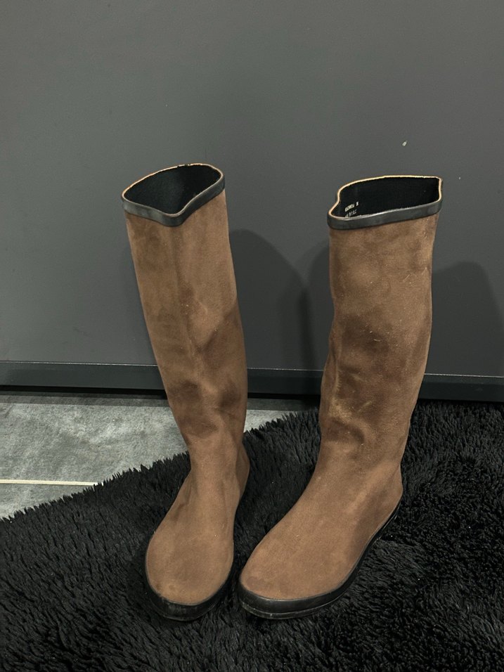 Süet Kahverengi Diz Boyu Stiletto Çizme - Görsel 4