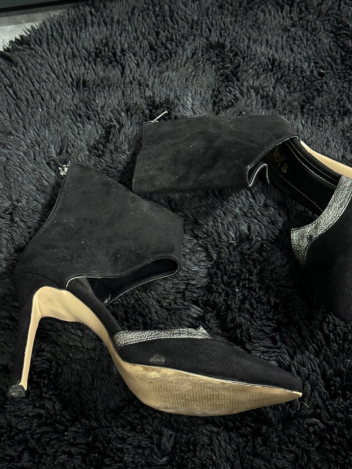 Siyah Süet Stiletto Kemer Detaylı Kadın Topuklu - Görsel 3