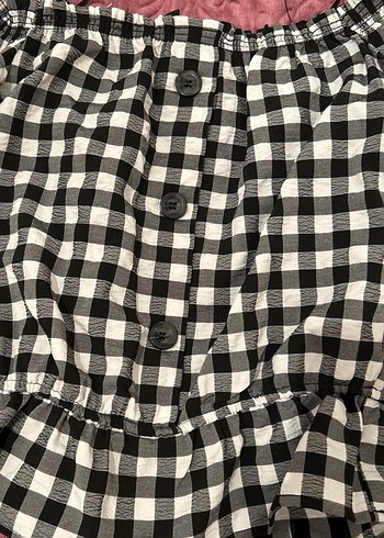 Düğmeli Kareli Mini Bluz - Görsel 3