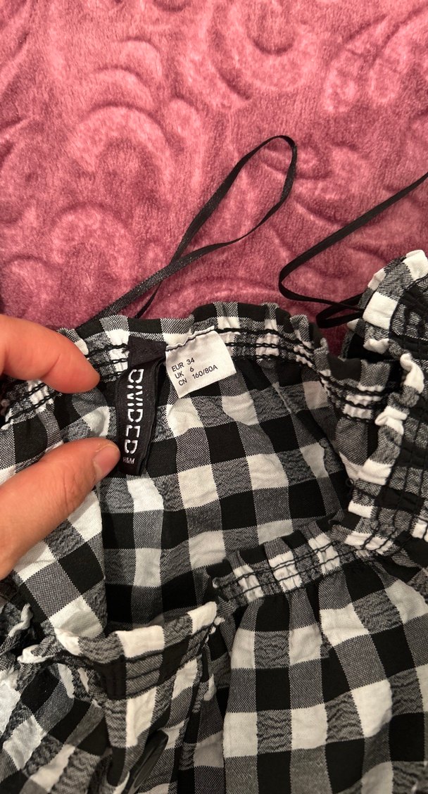 Düğmeli Kareli Mini Bluz - Görsel 4