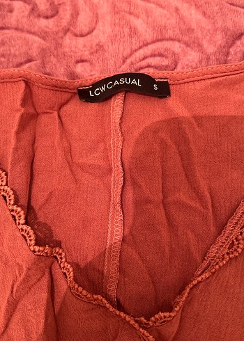 Kiremit rengi Nakışlı Bohem Keten Bluz - Görsel 3