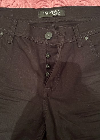 Düğmeli Siyah Kadın Kumaş Pantolon - Görsel 3