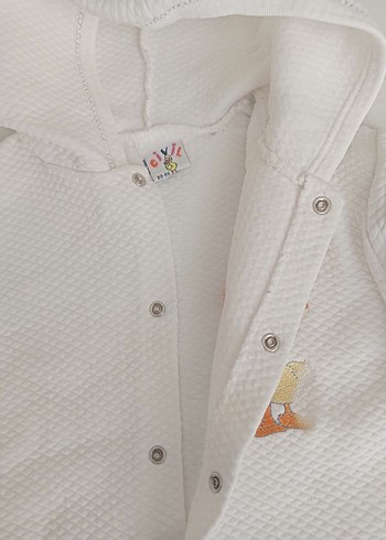 Kapüşonlu Beyaz Nakışlı Kız Çocuk Ceketi - Görsel 3