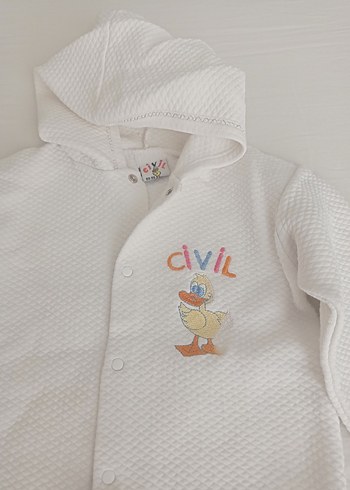 Kapüşonlu Beyaz Nakışlı Kız Çocuk Ceketi - Görsel 2