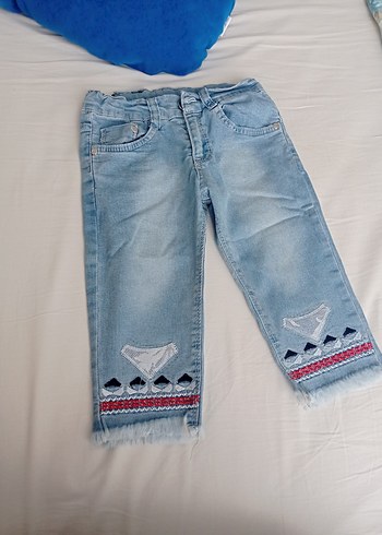 Nakışlı Mavi Kız Çocuk Denim Pantolon - Görsel 4